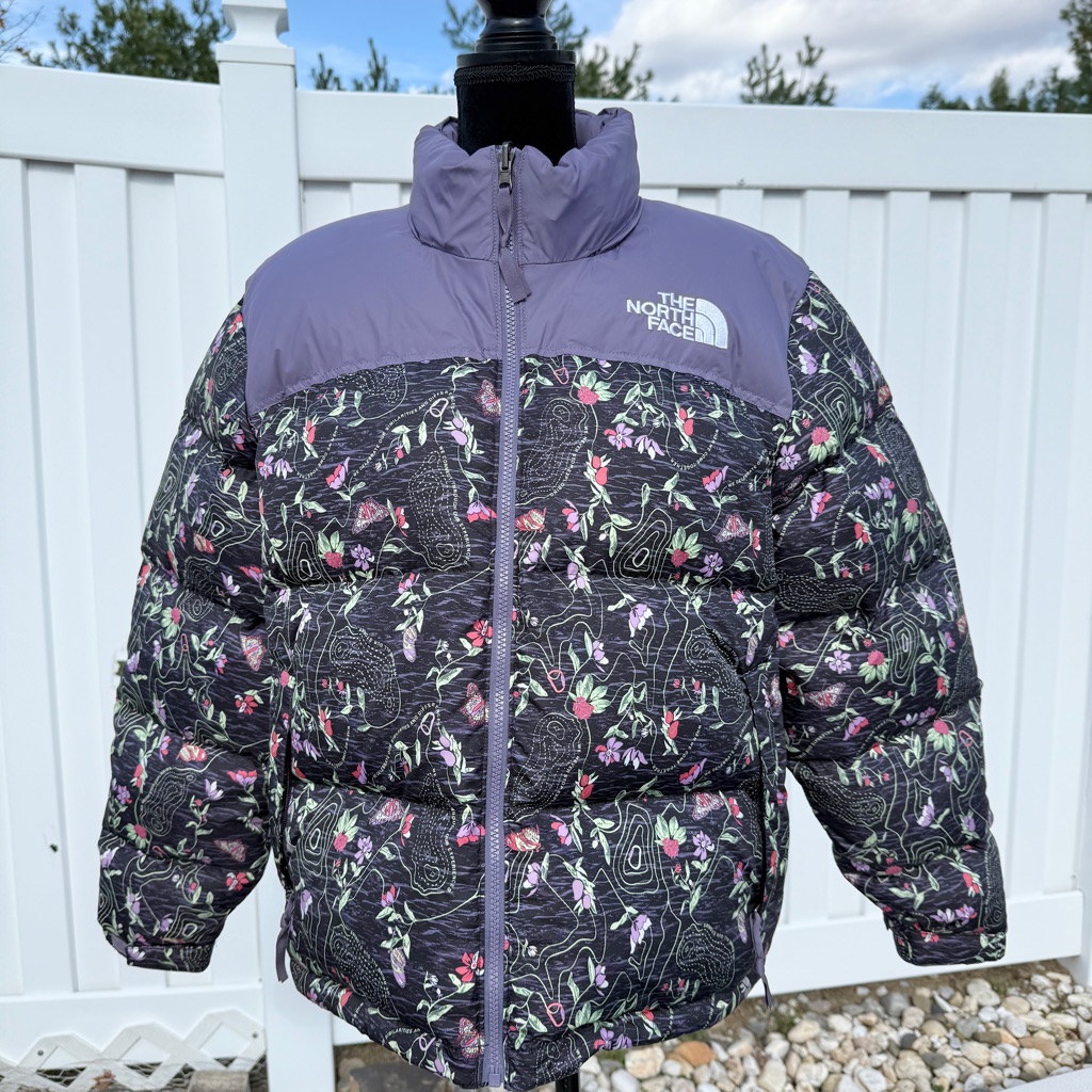 The North Face Women's 1996 Retro Nuptse Jacket Black Purple Floral New 1x